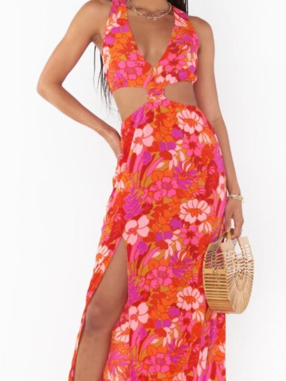 Show Me Your MuMu Red Pink Floral Maxi Dress